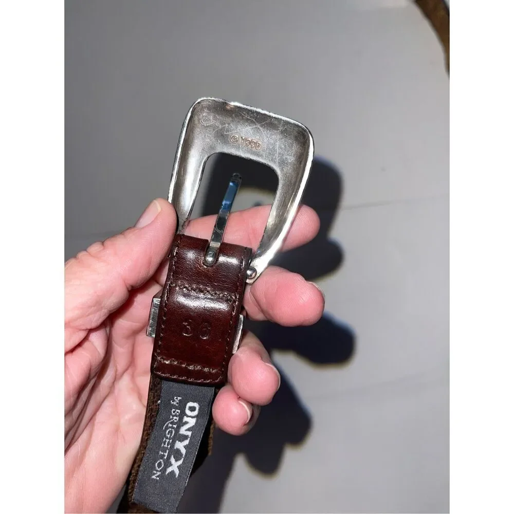 ONYX‎ by Brighton Golf Belt Brown Braided Leather & Silver Accent size 36